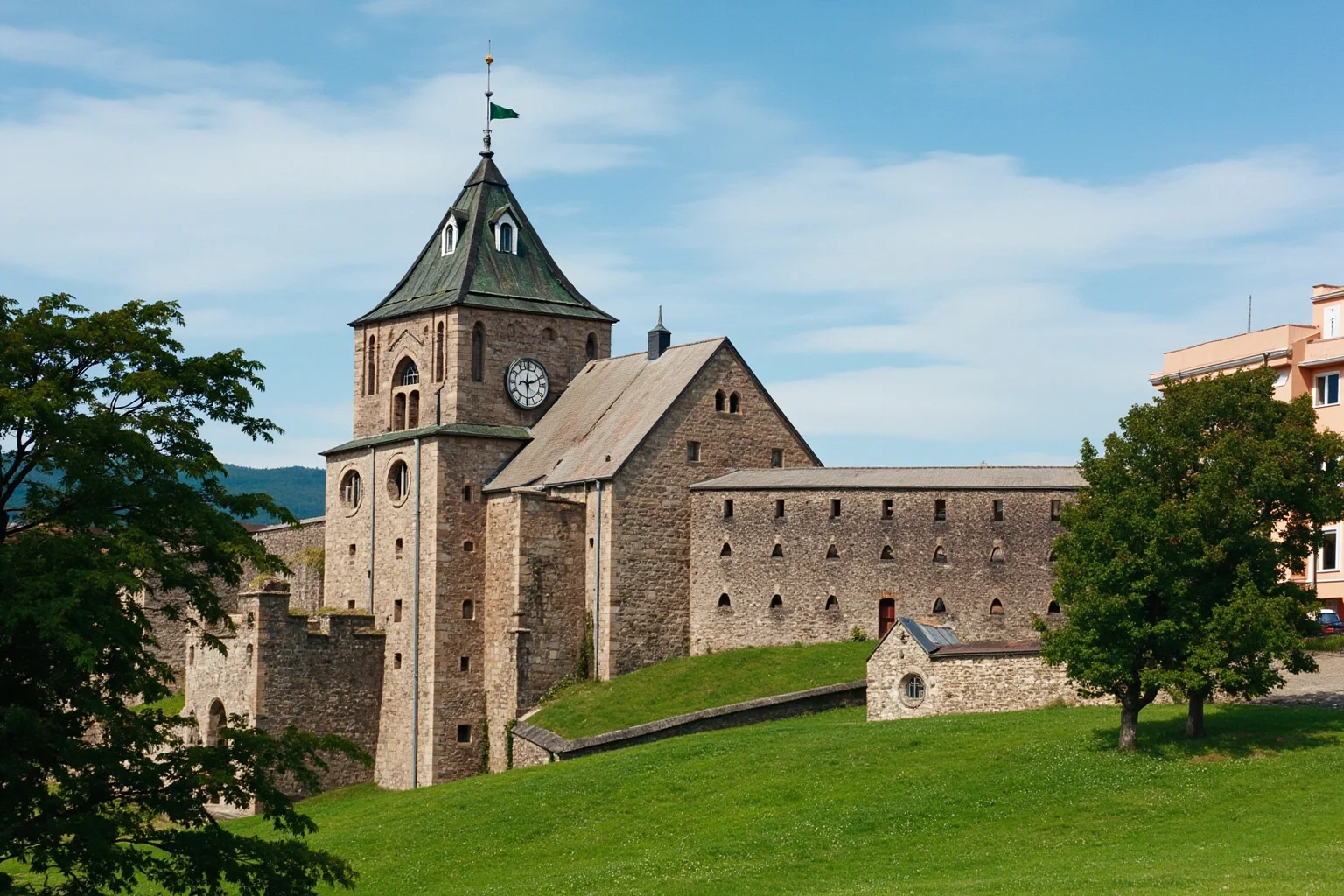 Countries With the Longest Histories (and 10 With the Shortest) 2 Small medieval stone fortress and clock tower perched on a green hillside, symbolizing a tiny historic republic