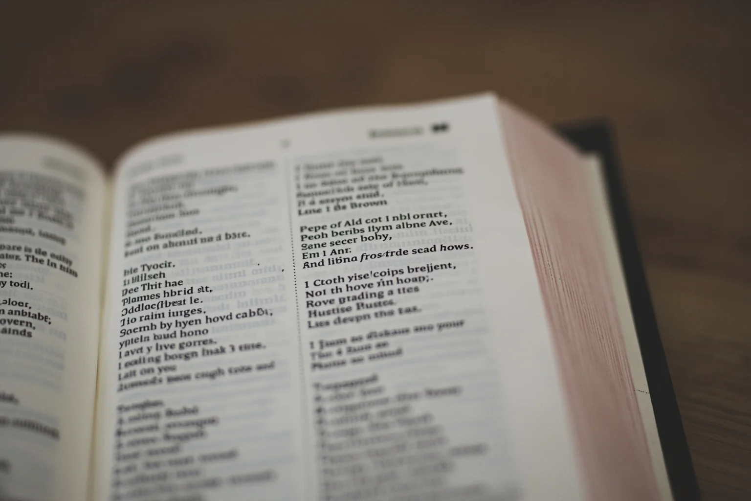 Small worn Bible open to Psalms with numbers 117 highlighted subtly