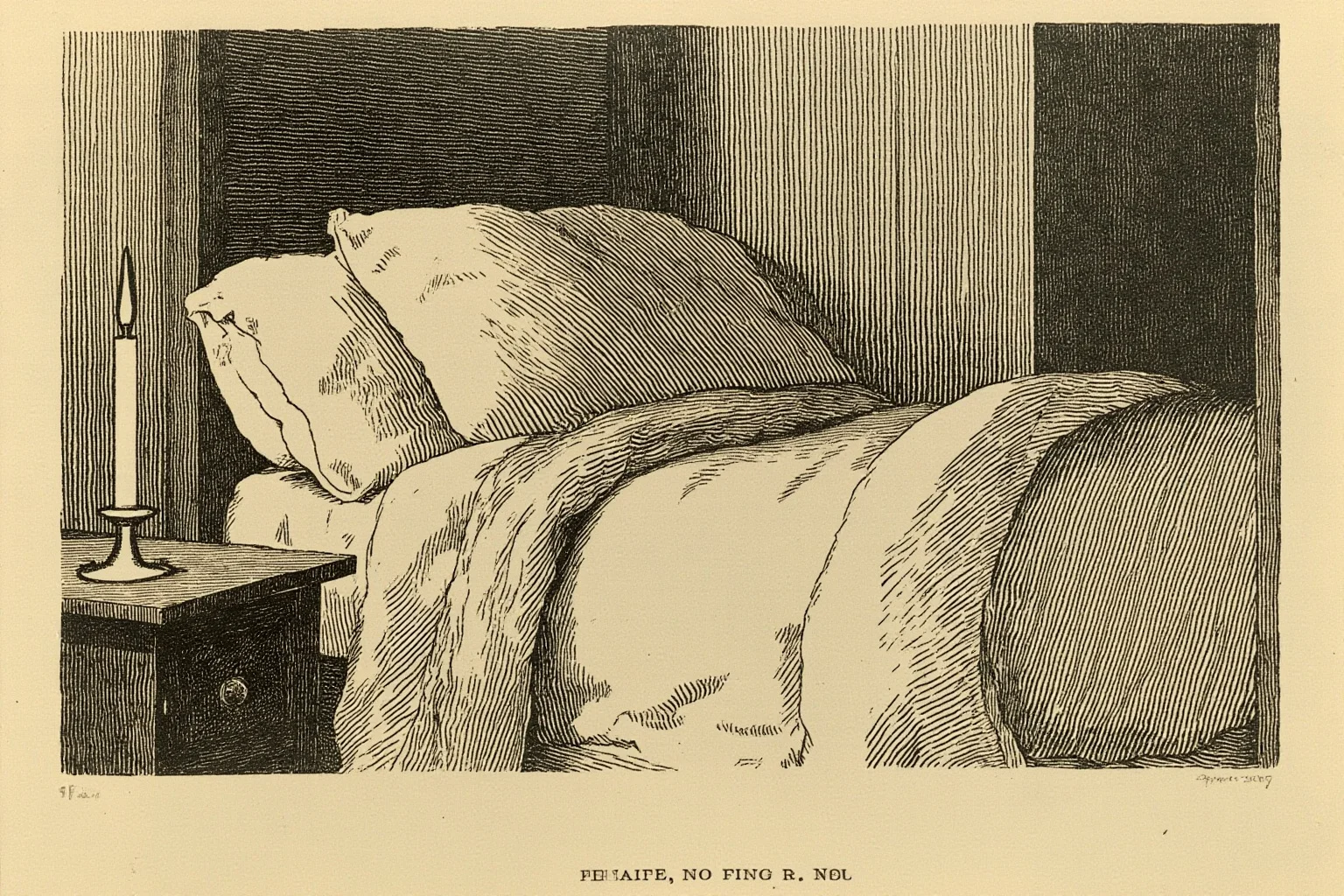 Softly lit illustration of a colonial American bedroom interior, candle on nightstand, quiet historical atmosphere, no visible faces