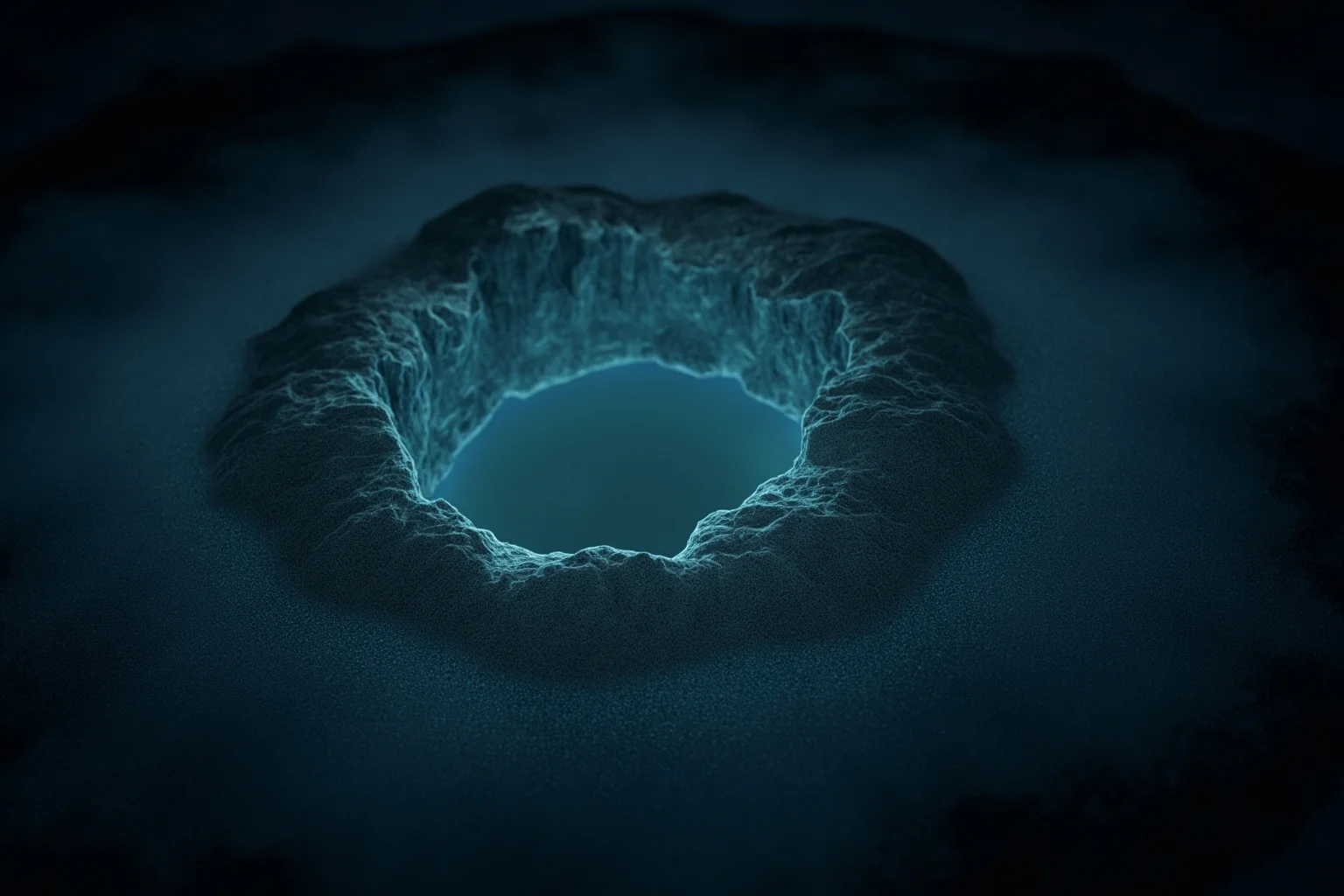 22 Ocean Mysteries We Still Haven't Solved 4 Sonar-style illustration of a mysterious circular rock formation on a dark seafloor