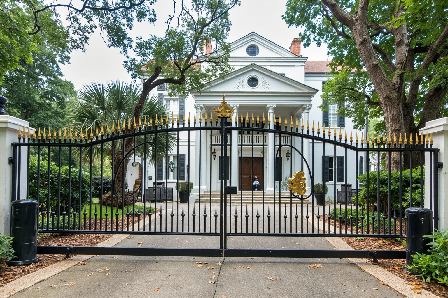 25 Famous American Historical Homes You Can Still Visit Today 14 Southern Colonial Revival mansion with tall white columns and iron gates, a music-themed estate