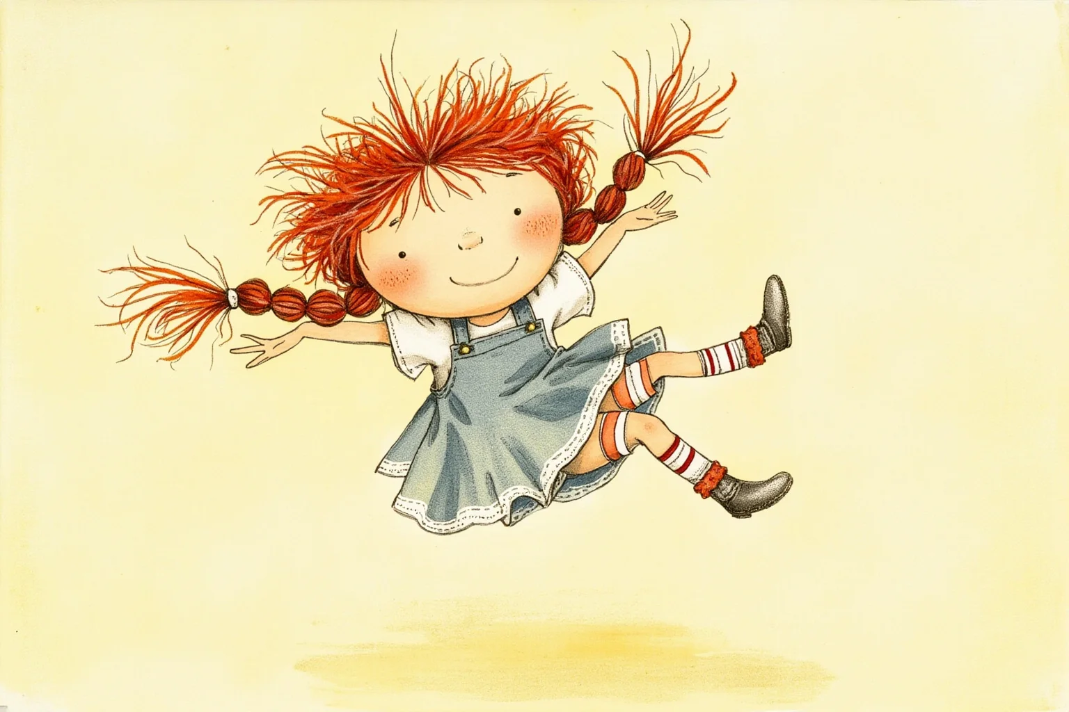 From Cleopatra to George Washington: 21 Most Famous Redheads in History 19 Spirited young girl with red braids sticking outward, freckles, and mismatched stockings, children's book illustration style