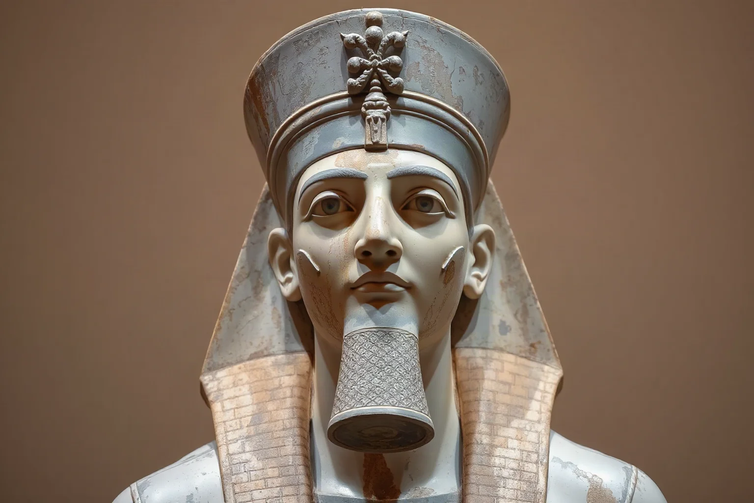 Statue of an Egyptian ruler wearing the double crown and ceremonial false beard