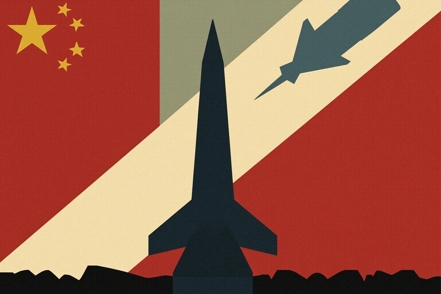 26 of History's Most Famous Rivalries 5 Stylized Cold War era imagery of two opposing flags and a missile silo, symbolic not photorealistic