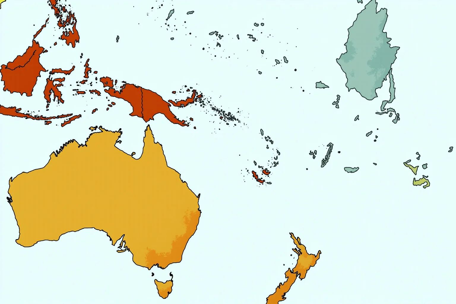 Stylized map illustration showing the ancient land bridge connecting Australia, New Guinea, and Tasmania during the Ice Age