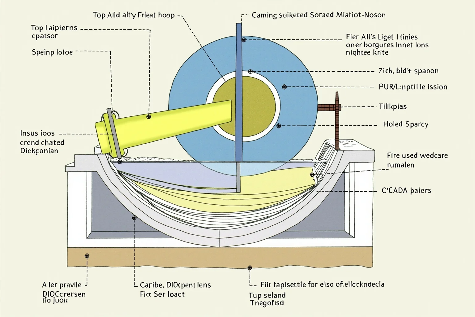 Strange History: Why Lighthouse Keepers Went Mad (Or Did They?) 14 Technical-style illustration of a rotating lighthouse lens mechanism floating on a mercury bath, cutaway diagram style