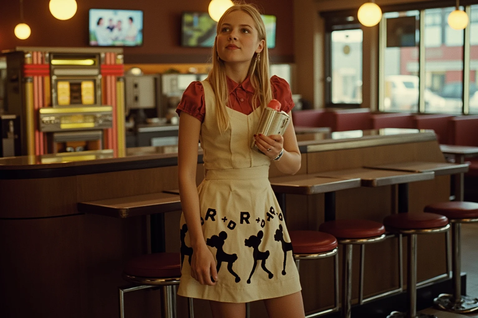 Biggest Fads Throughout American History 17 Teenage girl in a poodle-appliqué skirt at a 1950s diner with a jukebox