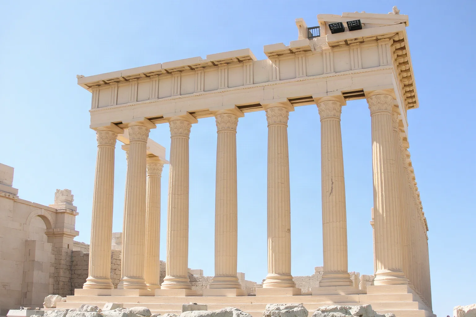 The Erechtheion temple with its carved maiden columns (Caryatids) on the Athenian Acropolis
