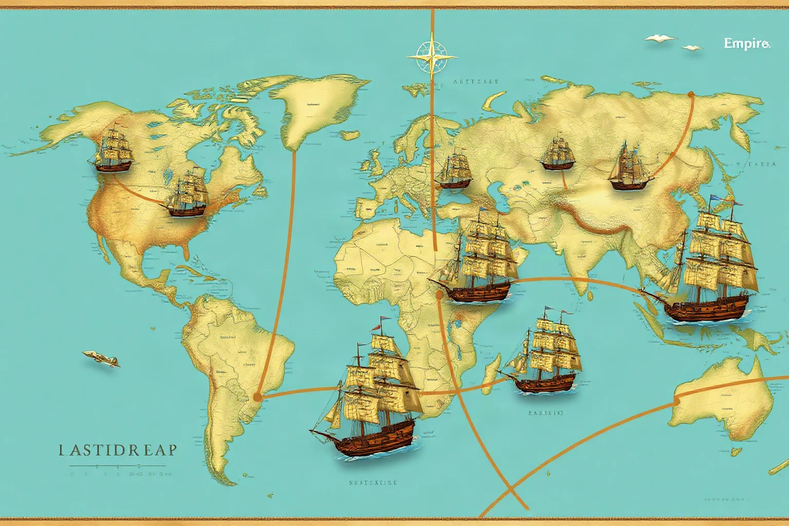 A world map illustration highlighting vast overseas territories connected by old sailing ships, evoking a 19th-century global colonial empire