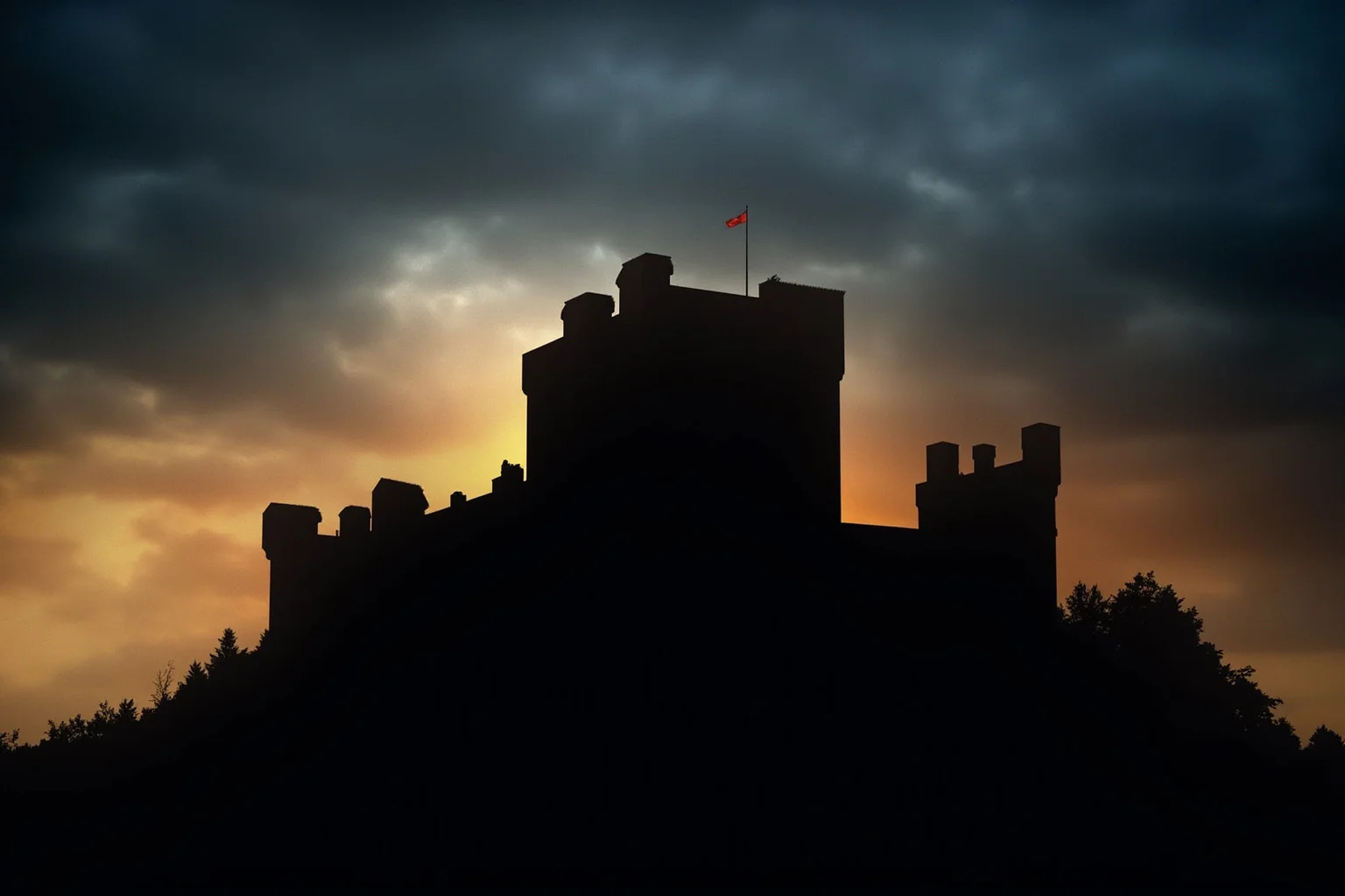 The Real Braveheart: The Story of How Robert the Bruce Freed Scotland 2 A dramatic medieval Scottish castle silhouette at dusk with storm clouds, symbolizing the true story behind Braveheart