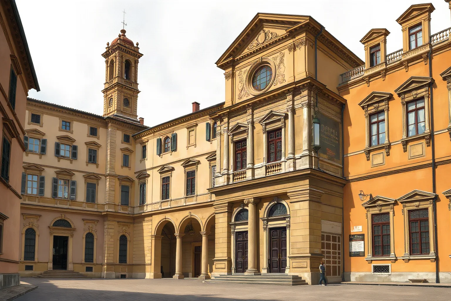 A grand Renaissance-era Florentine palace facade in warm sandstone, representing the wealth and architectural patronage of a powerful banking family, painted illustration style