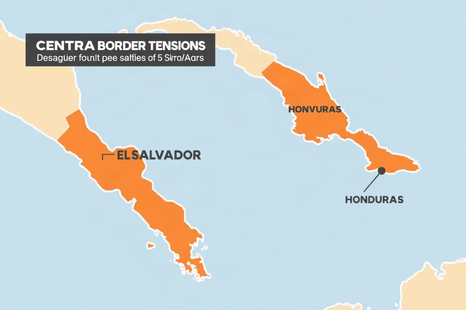 Illustrated map of Central America highlighting El Salvador and Honduras with a border tension theme
