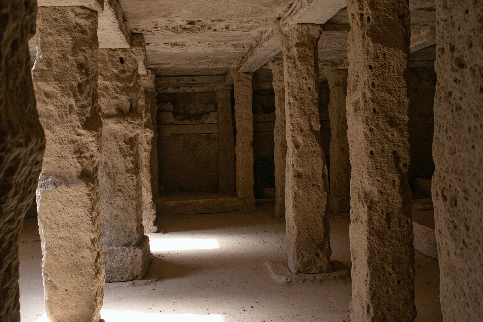 The uniformly chiseled interior walls and pillars inside the Longyou Caves