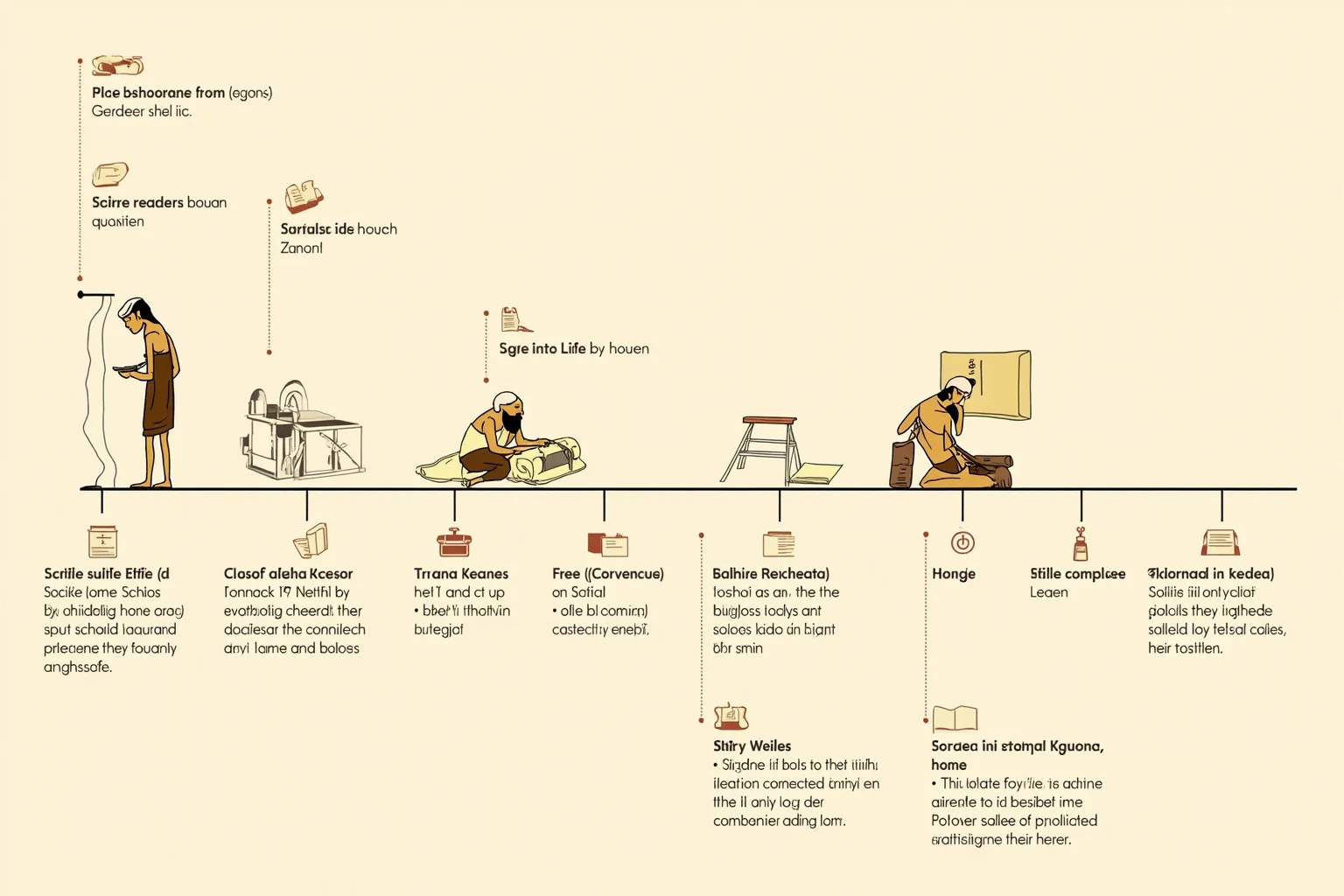 Timeline illustration showing ancient scribes writing scrolls across centuries