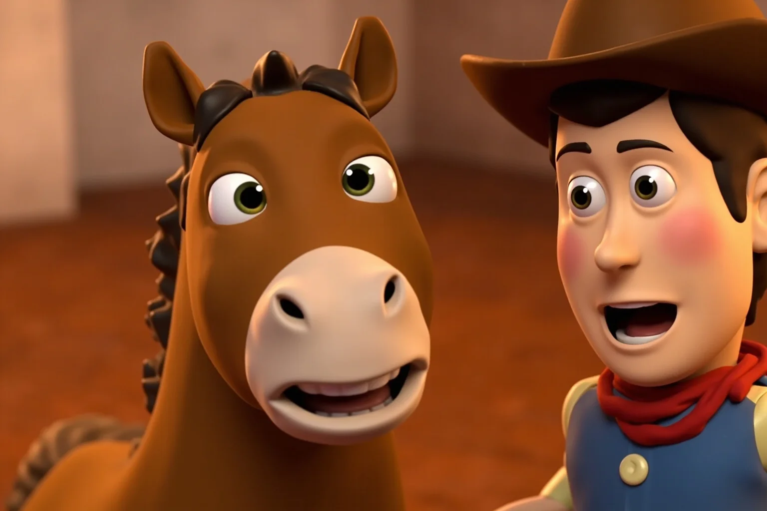 Famous Horses in History: 22 of the Most Legendary Names 23 Toy horse character with expressive features and loyal demeanor alongside cowboy toy, Pixar animation style, warm and friendly