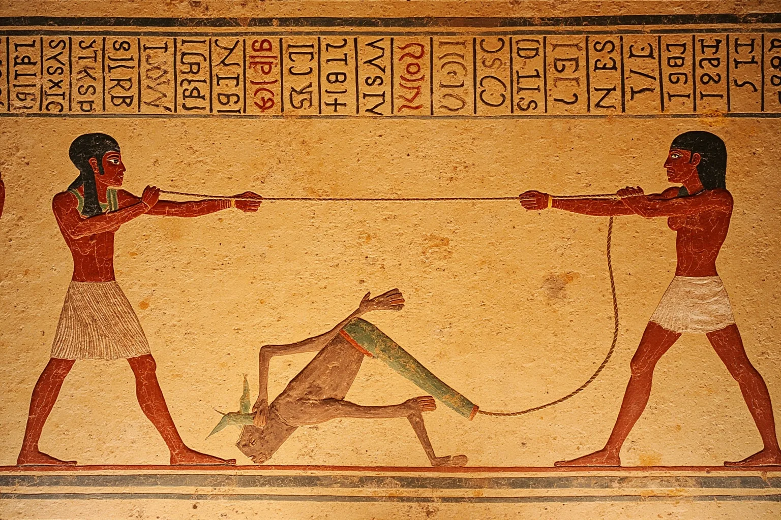 Tug of War Was Once an Olympic Sport—Here's Why It Got Removed 2 Ancient Egyptian-style tomb wall illustration showing two lines of people pulling on a rope in a strength contest