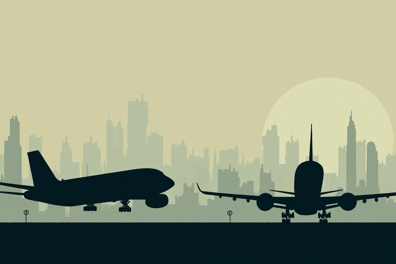 False Flag Operations That Quietly Changed World History 20 Two commercial airplane silhouettes against a hazy skyline, somber editorial illustration style