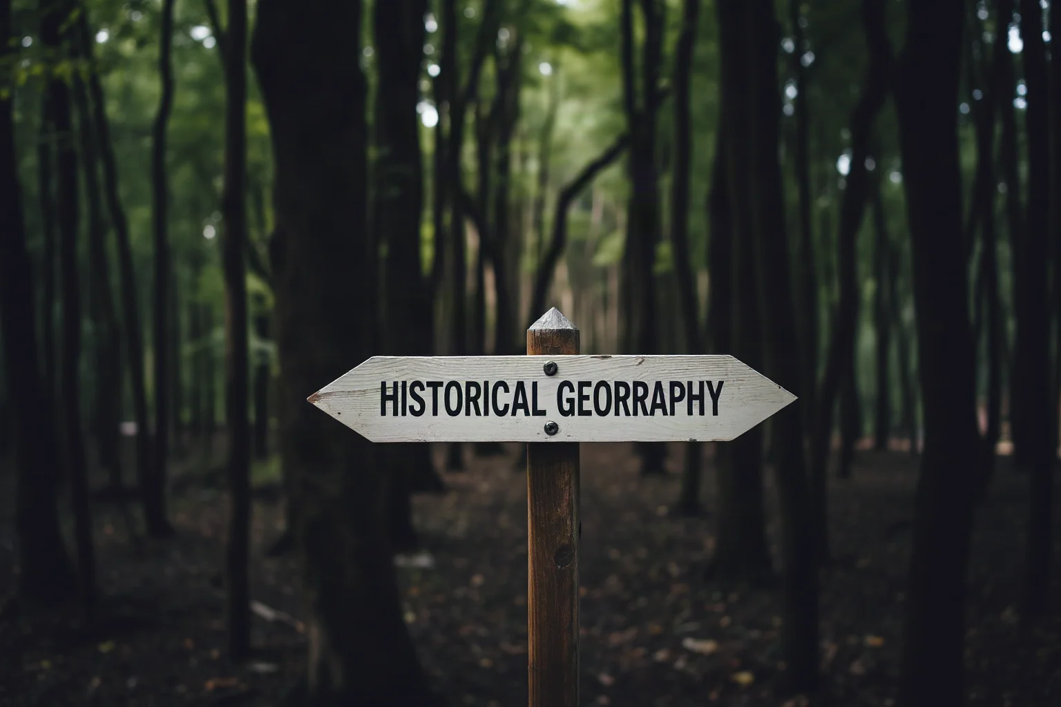 Two diverging forest paths signposted vaguely, representing uncertain historical geography