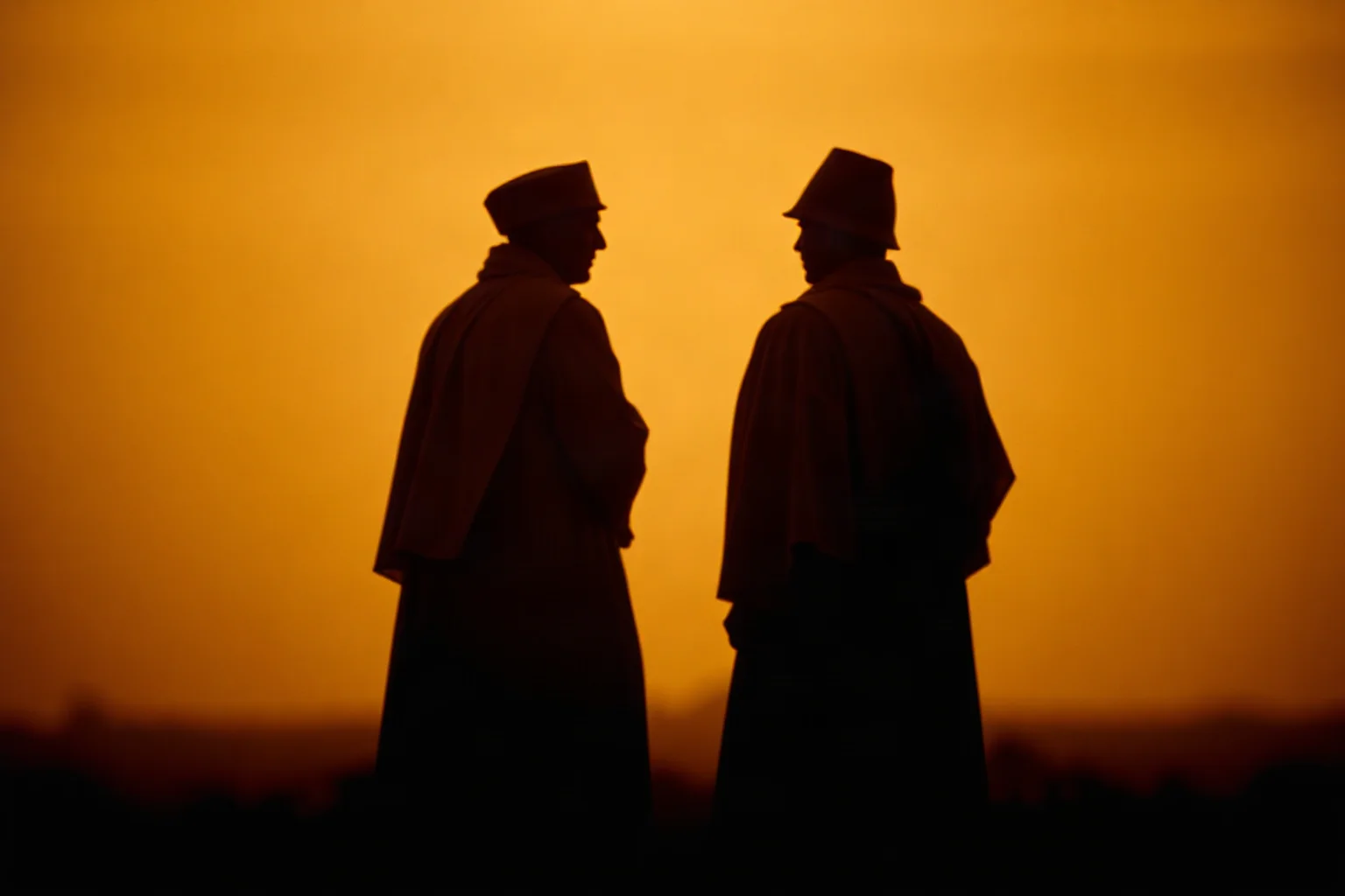 Two faint overlapping silhouettes of robed missionaries, symbolizing the two-Patricks historical theory