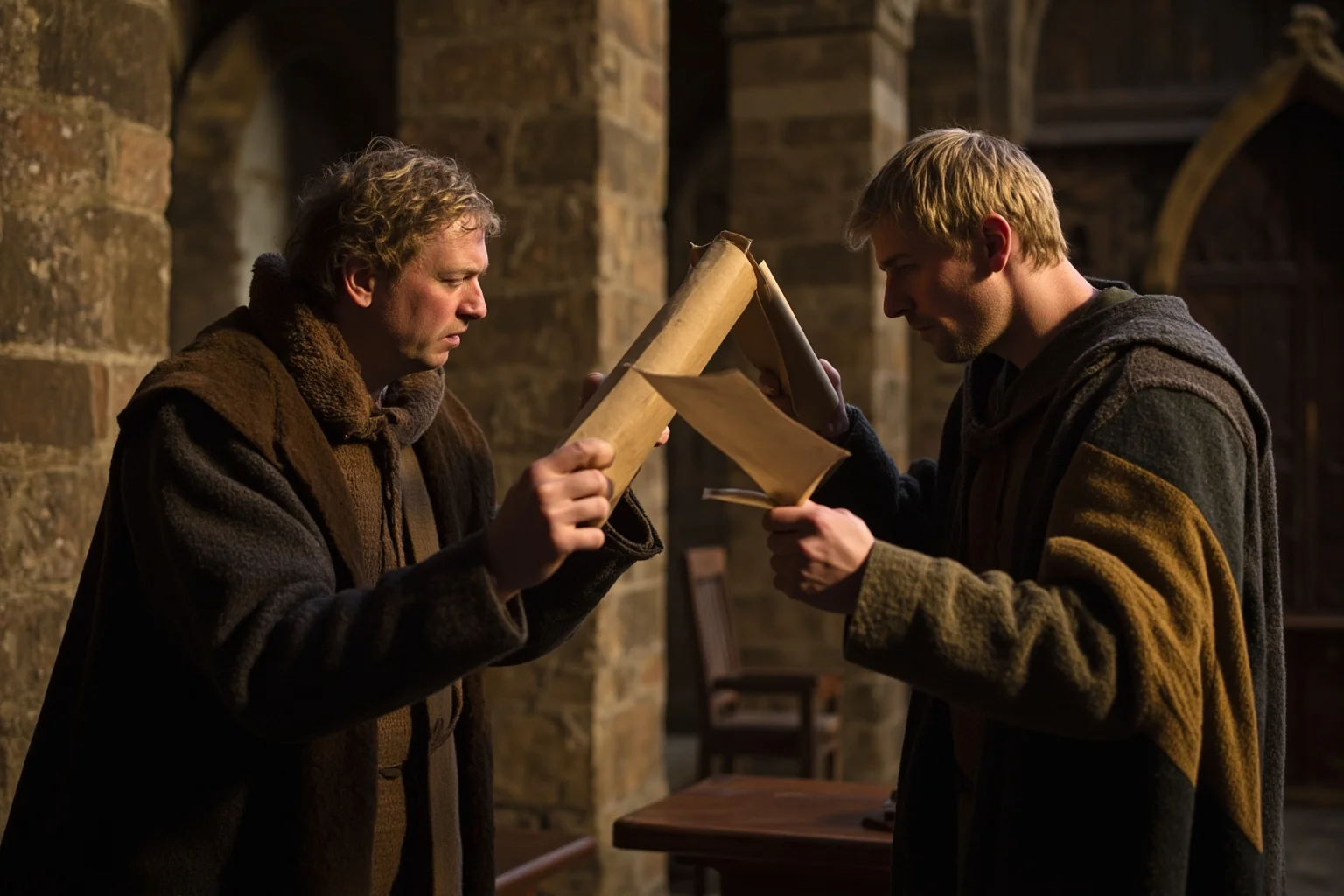 Best Insults in History: 23 Legendary Put-Downs and the Stories Behind Them 8 Two medieval Scottish poets facing off with scrolls in hand in a stone castle hall, exchanging heated words