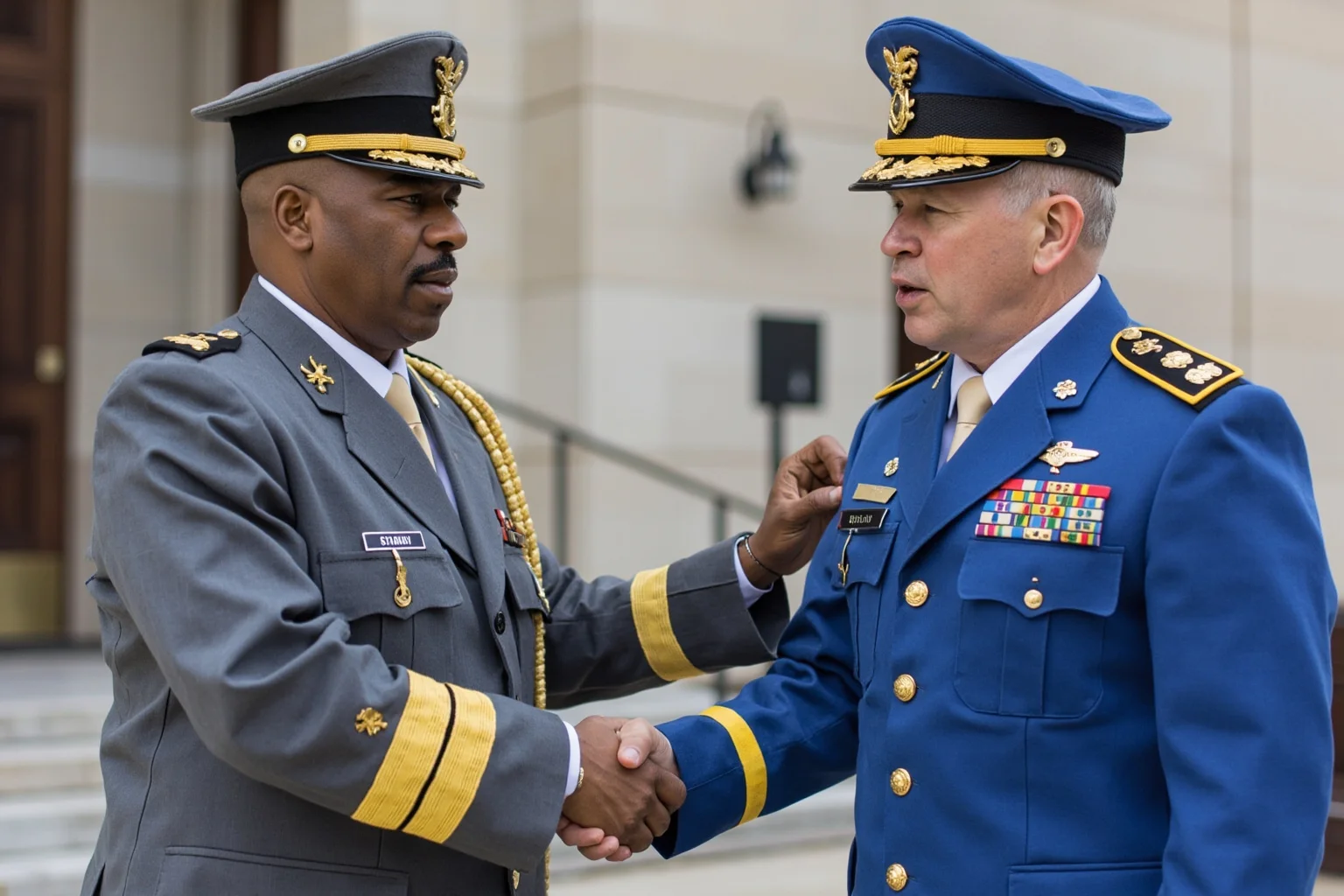 Facts About Ulysses S. Grant: 20 Facts and 10 Misconceptions Busted 13 Two military officers meeting in a modest courthouse building, one in gray uniform and one in blue, shaking hands formally
