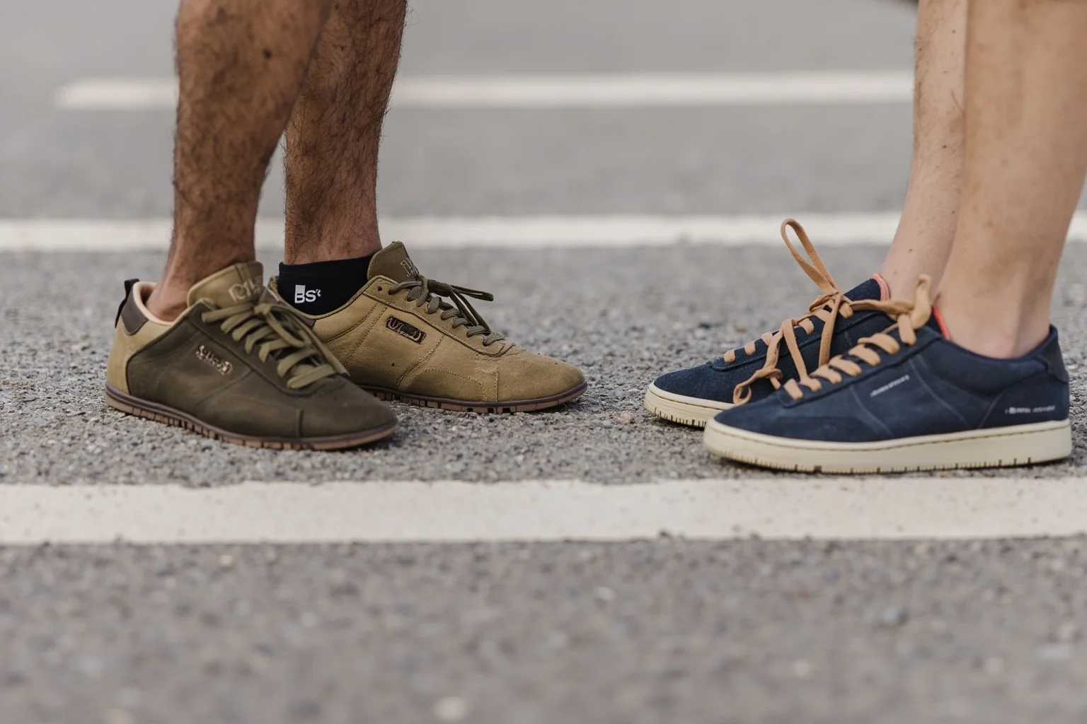 26 of History's Most Famous Rivalries 21 Two sneaker silhouettes in contrasting brand-neutral colors facing each other on a track