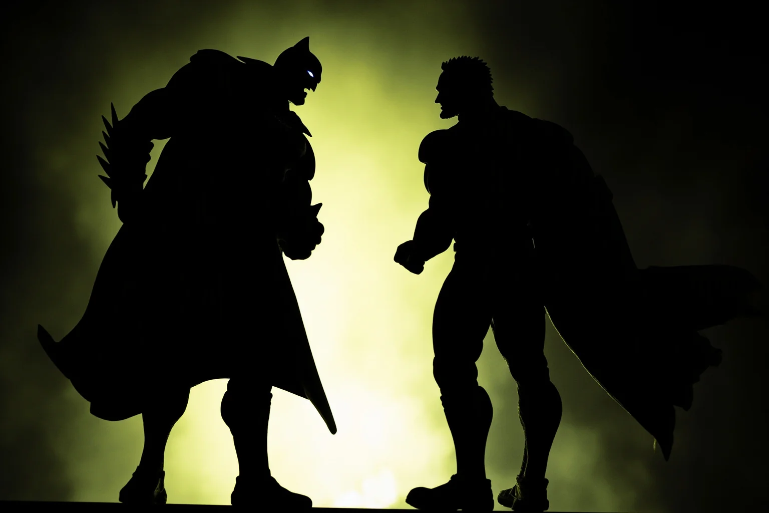 26 of History's Most Famous Rivalries 20 Two stylized comic-book style superhero silhouettes facing off under dramatic lighting