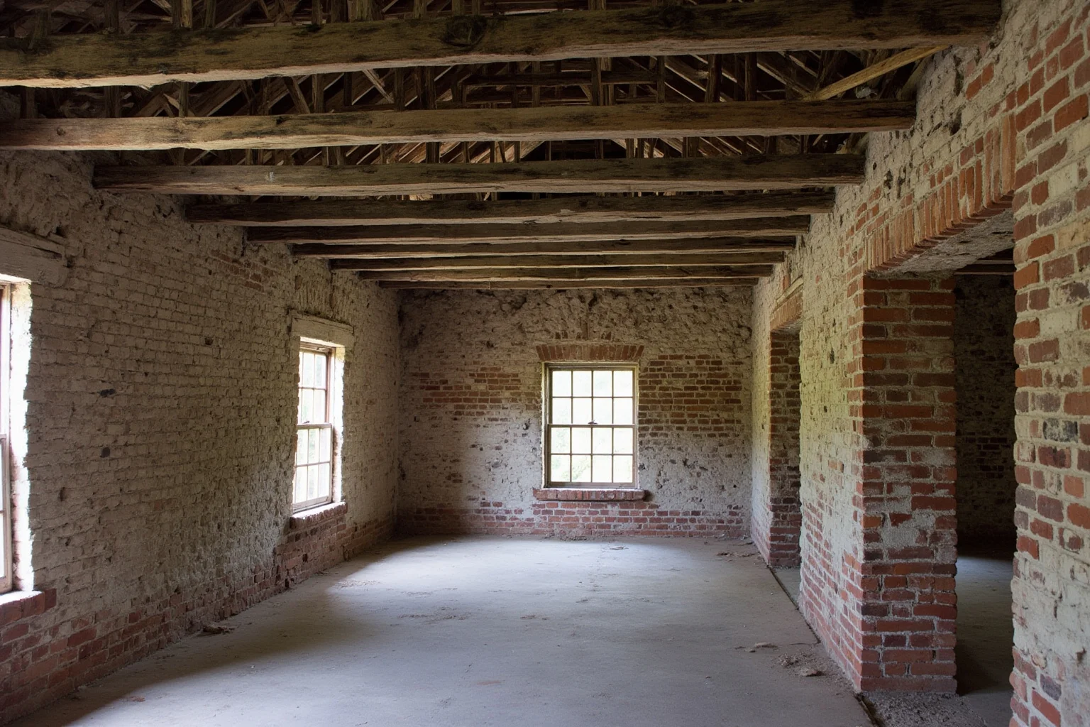 25 Famous American Historical Homes You Can Still Visit Today 26 Unrestored 18th-century Georgian plantation house with weathered brick and bare wooden interior beams