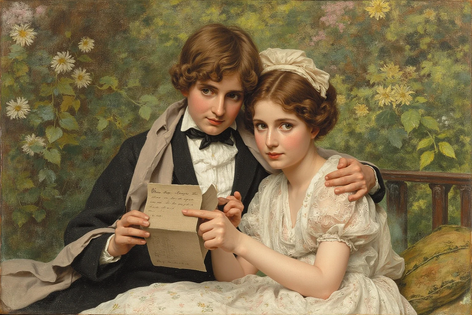 Star-Crossed Lovers: The 22 Greatest Historical Romances Ever 7 Victorian-era illustration of a poet couple reading a letter together in an Italian garden