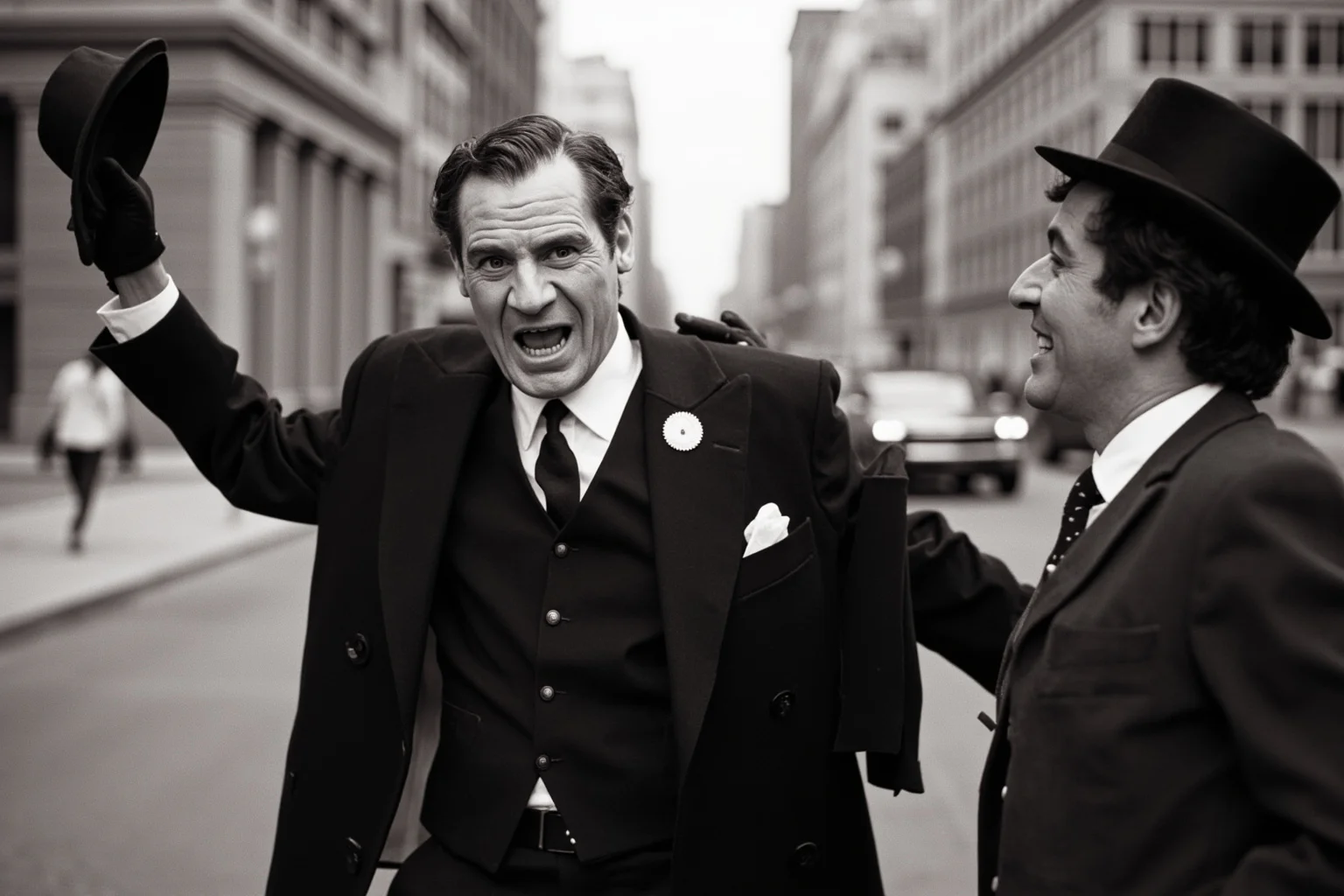 Best Insults in History: 23 Legendary Put-Downs and the Stories Behind Them 24 Vintage 1920s city street scene with two people in period clothing, one tipping a hat sarcastically at the other
