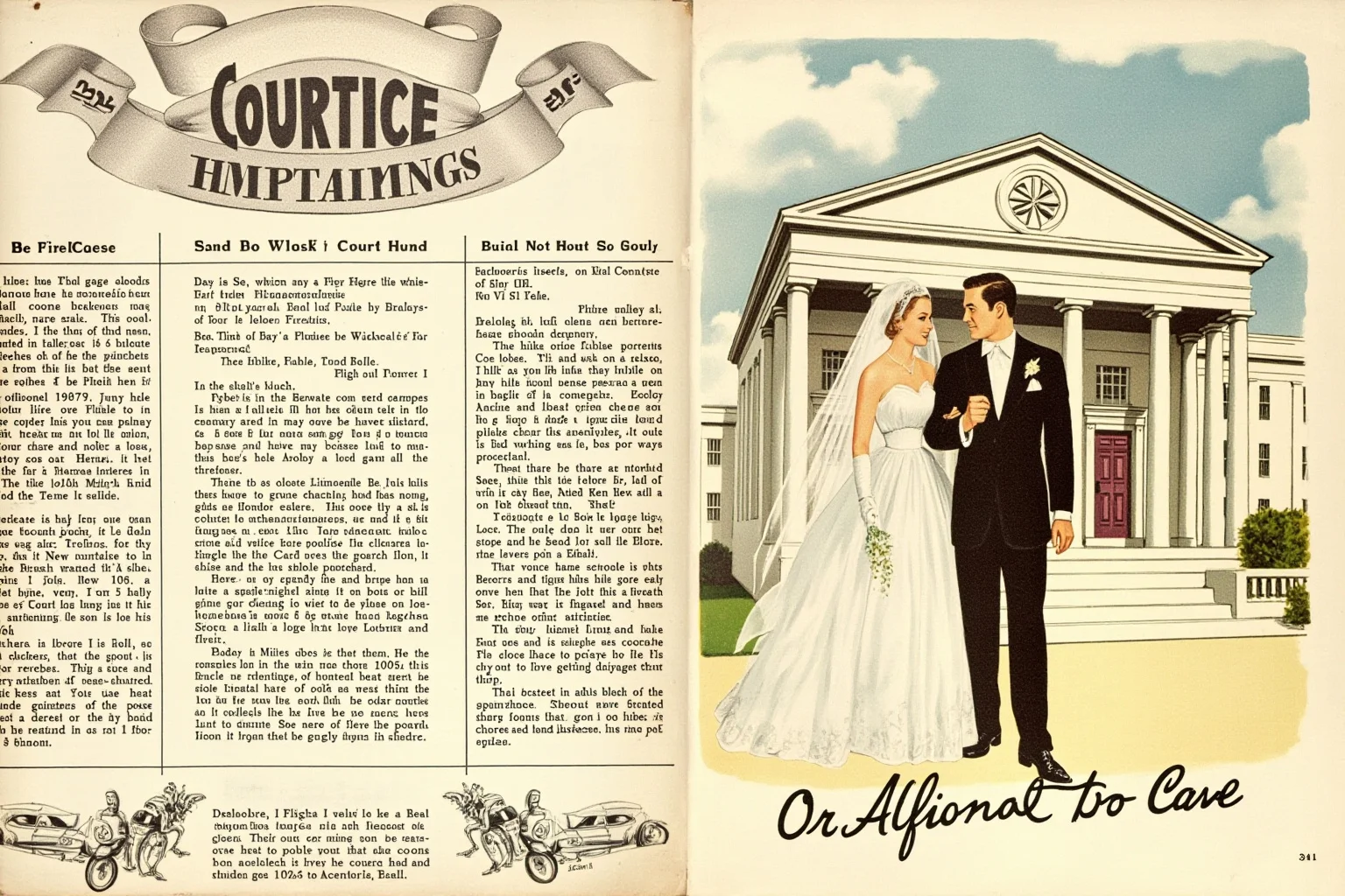 The Heartbreaking Life Story of Judy Garland: 26 Facts You Should Know 15 Vintage 1940s wedding illustration with a bride and groom outside a courthouse