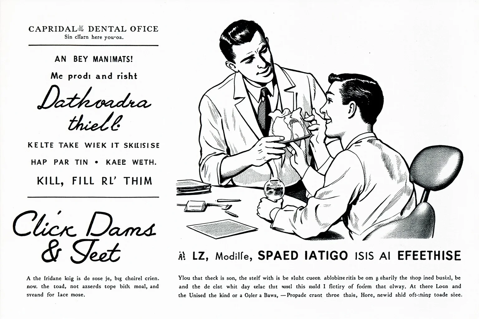 The Heartbreaking Life Story of Judy Garland: 26 Facts You Should Know 9 Vintage dental office illustration from the 1930s with a dentist examining a mold, black and white sketch style