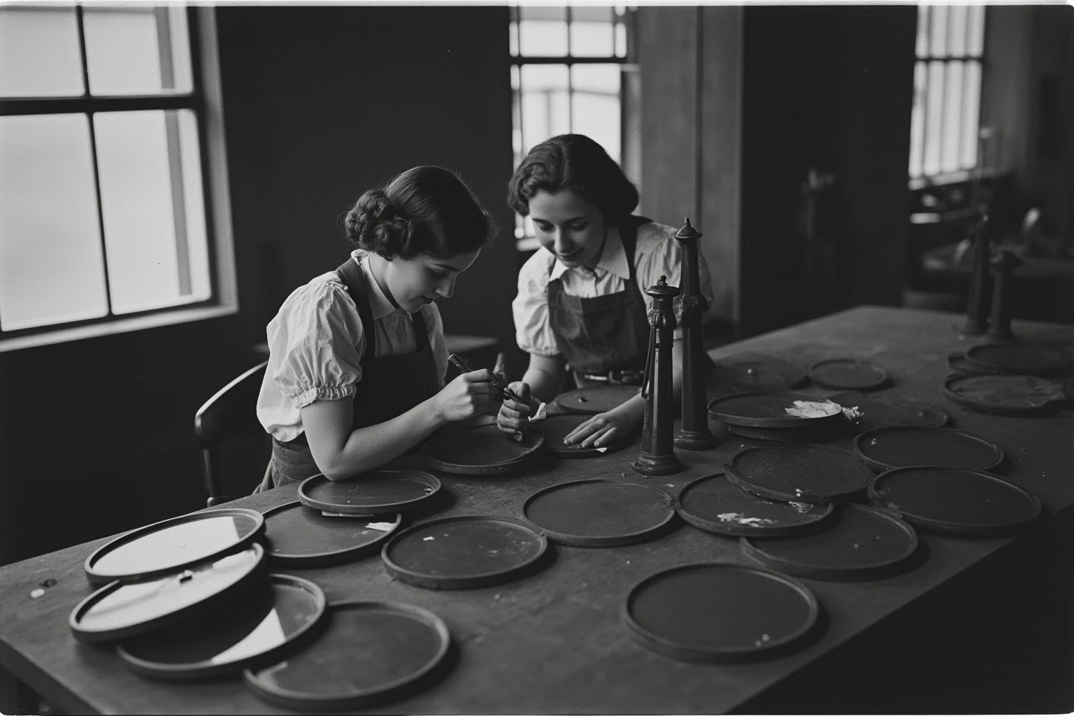 22 Lesser-Known Historical Events That No One Talks About 14 Vintage factory interior with young women painting clock dials at a workbench, early 20th-century style