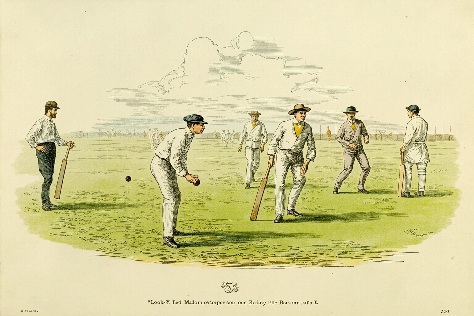 23 Olympic Sports That Don't Exist Anymore (And Why They Vanished) 17 Vintage illustration of a cricket match in progress on a grass pitch with players in early 1900s whites