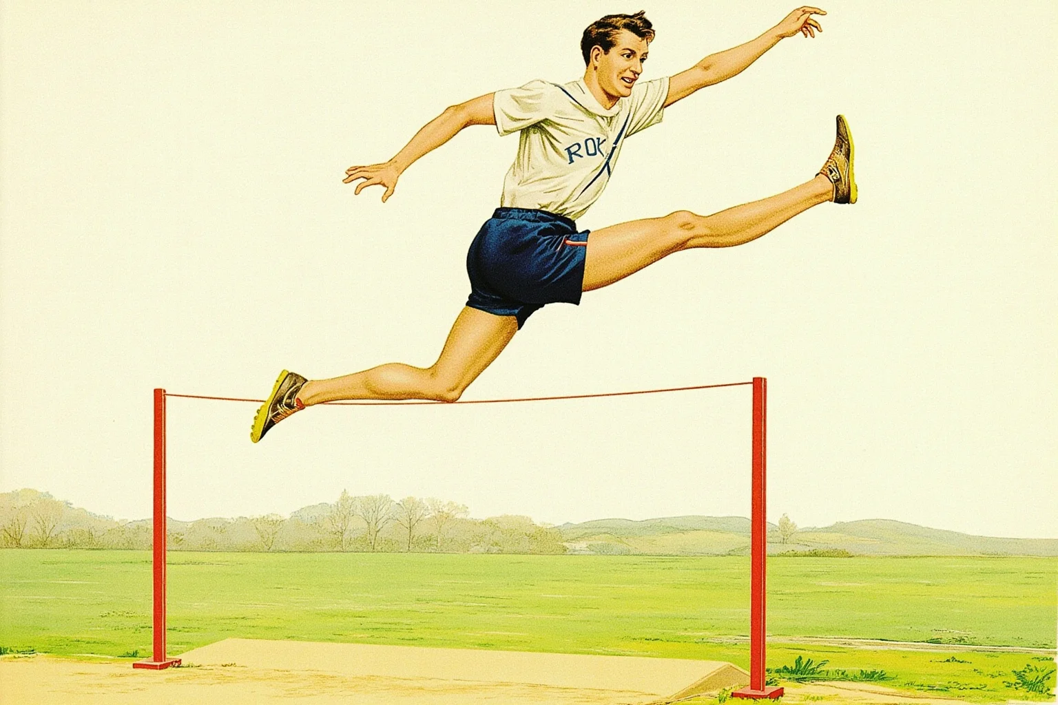 23 Olympic Sports That Don't Exist Anymore (And Why They Vanished) 5 Vintage illustration of an athlete performing a standing long jump from a stationary position on a grass field