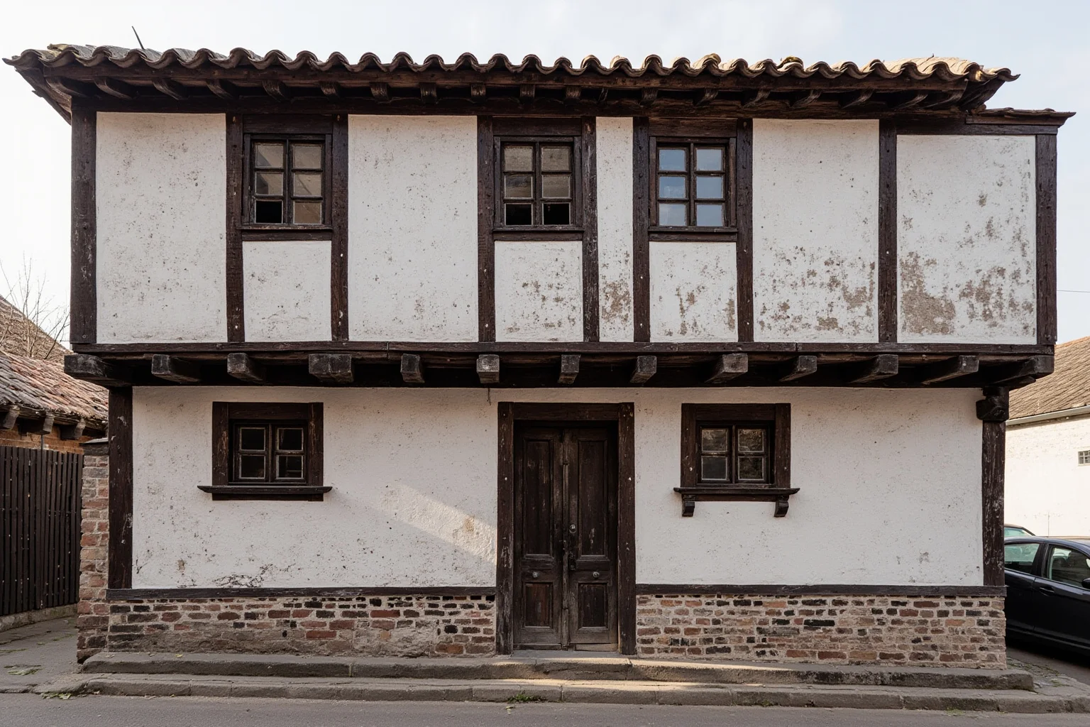 25 Famous American Historical Homes You Can Still Visit Today 19 Weathered 17th-century wood-frame colonial house with small windows on a narrow city street