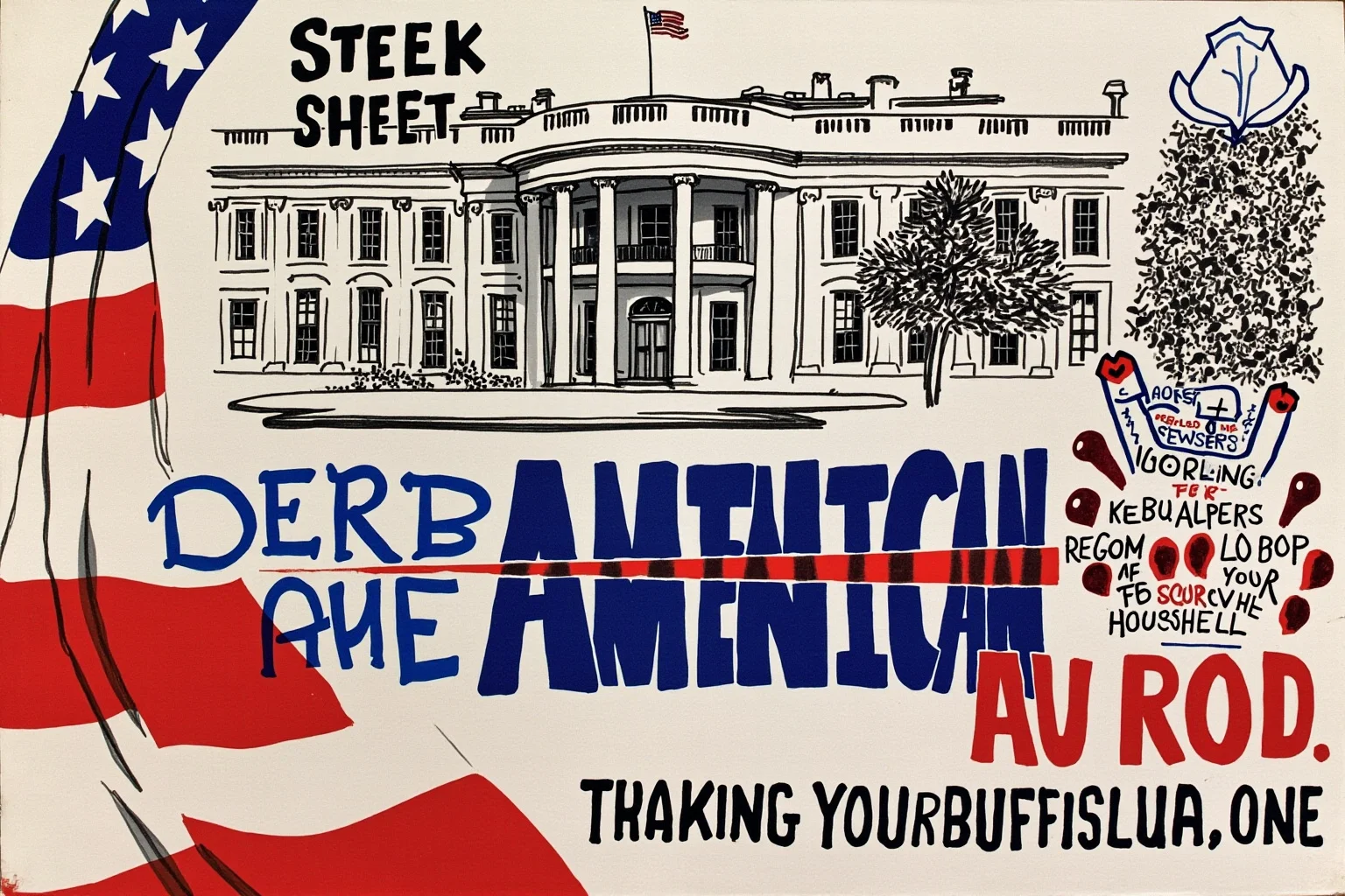1960s American political imagery with White House and patriotic symbolism representing the Kennedy era