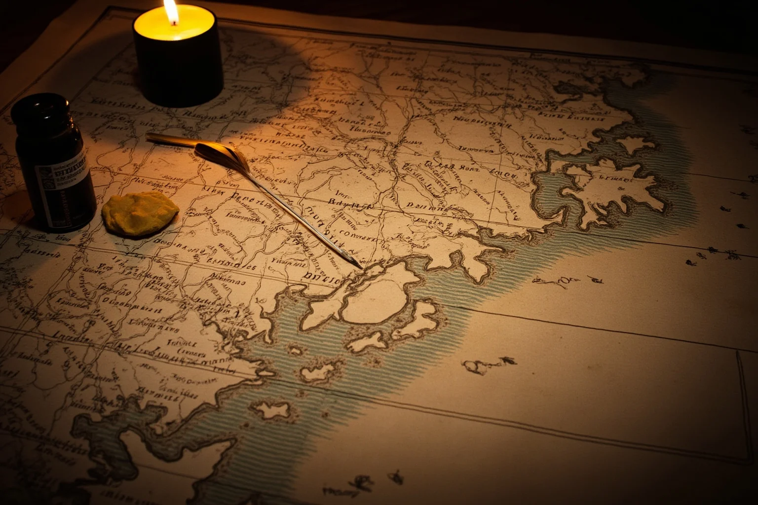 Scariest Missing Persons Cases in History: 20 Creepy Disappearances That Still Baffle Us 21 A 16th-century map of the North Carolina coast with a hidden patch, a quill and ink nearby, warm candlelight, historical research mood.