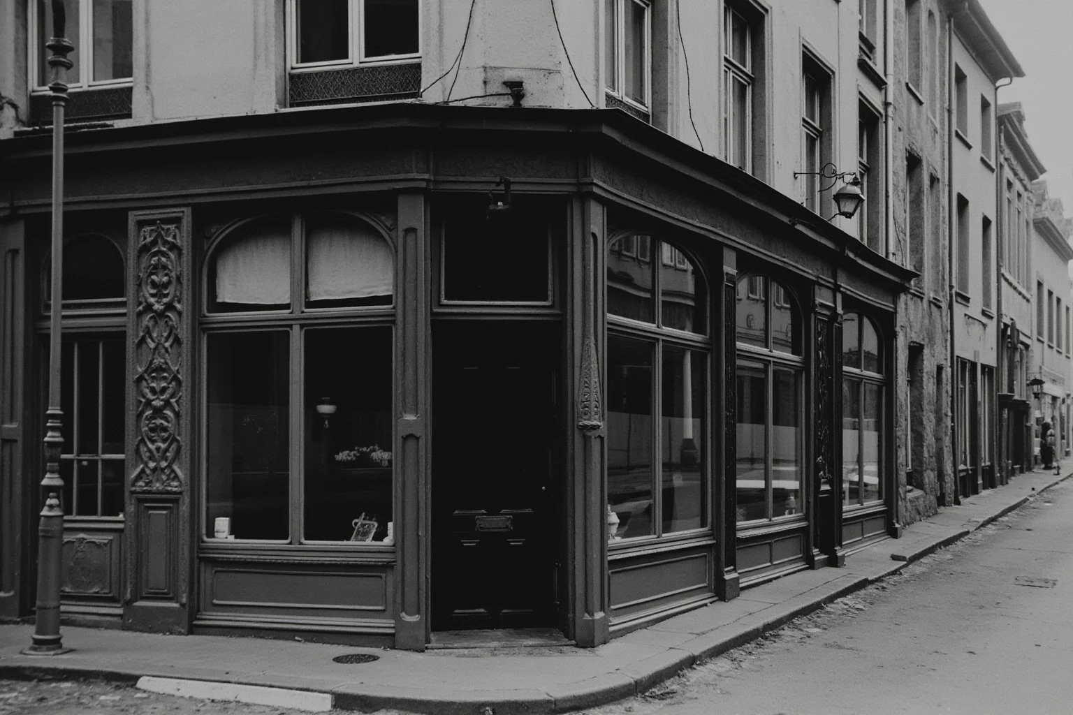 Old Money: 24 Hidden Dynasties That Shaped the Course of History 7 A 19th-century Frankfurt street with a narrow merchant bank and a carved emblem of five arrows above the door, cobblestones, no people visible, atmospheric period photography.