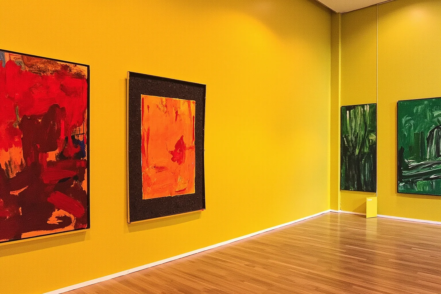 22 Famous Paintings That Were Stolen — Including 10 That Were Never Recovered 23 A bright gallery wall of vivid Fauvist paintings with one empty frame among them, bold warm reds and greens, expressive painterly illustration.