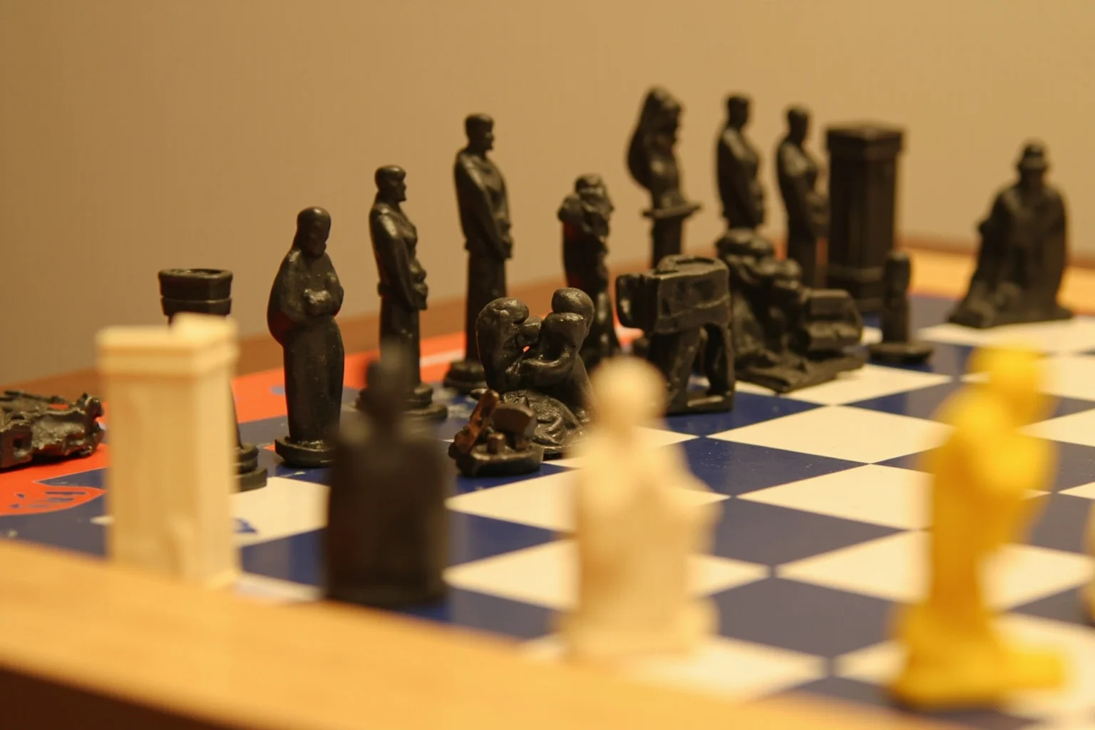 A chessboard with pieces representing the Cold War.
