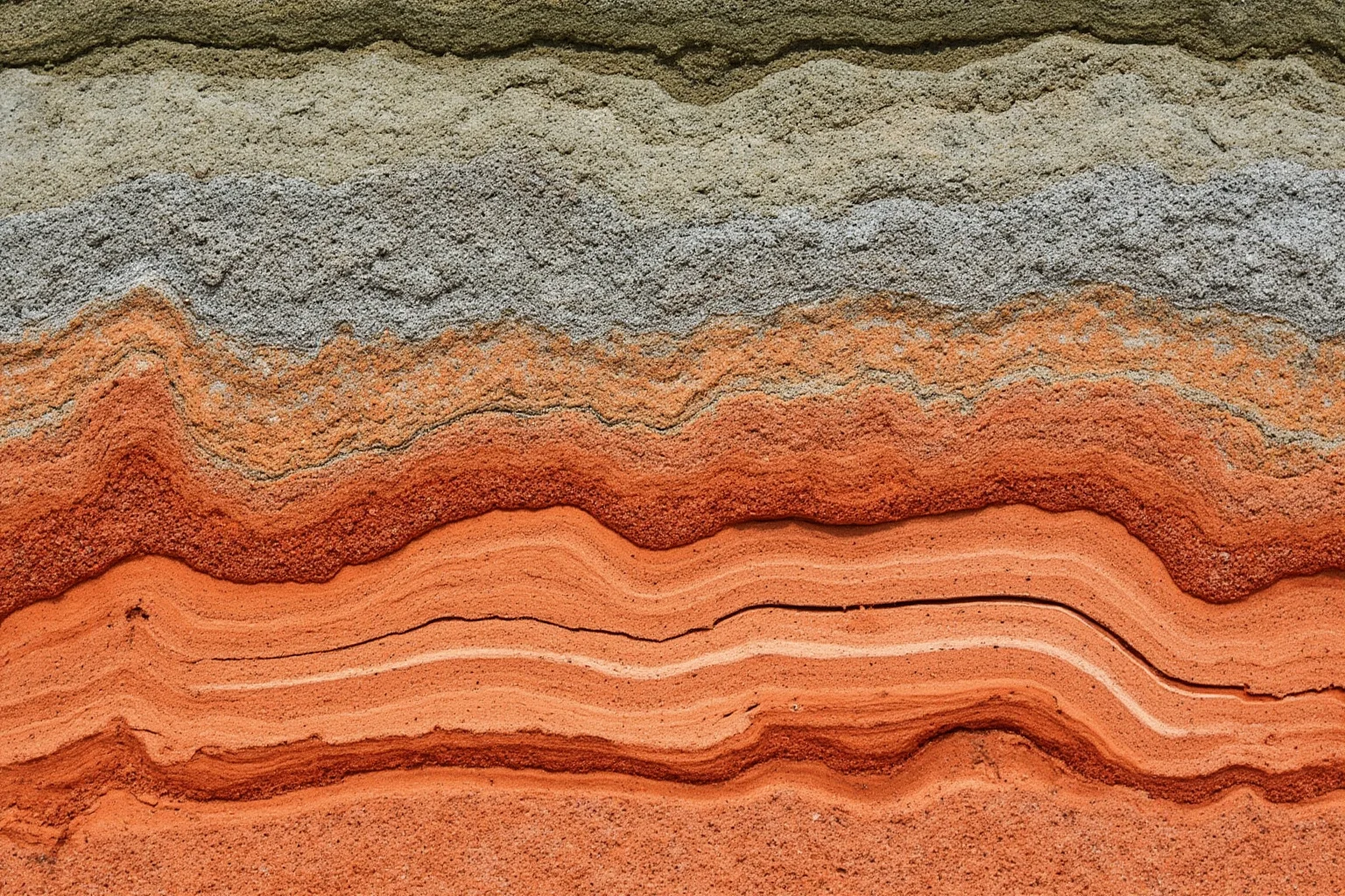 A close-up geological photograph of layered sedimentary rock cliffs showing a clear transition from oxidised red desert beds below to grey-green clay-rich shale above, illustrating an ancient climate shift, natural daylight, high detail