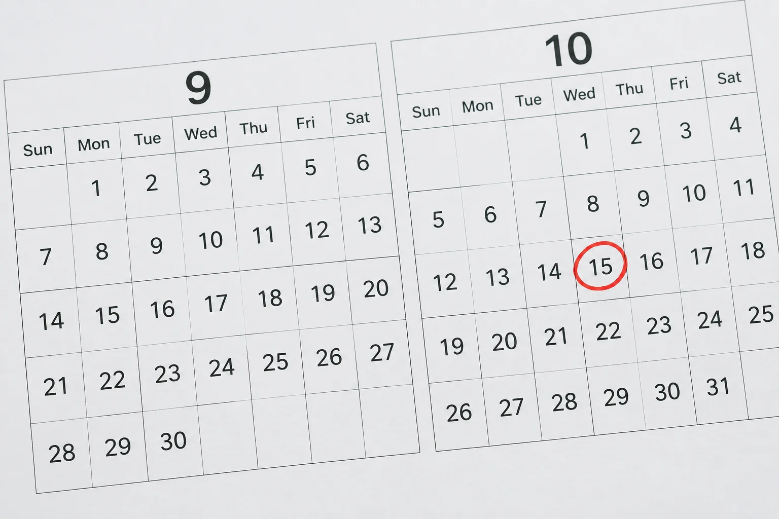 The Election Decided By A Dead Man: The True Story of Missouri's 2000 Senate Race 16 A close-up of a two-year calendar grid with an October date circled in red ink, generic and unlabeled.