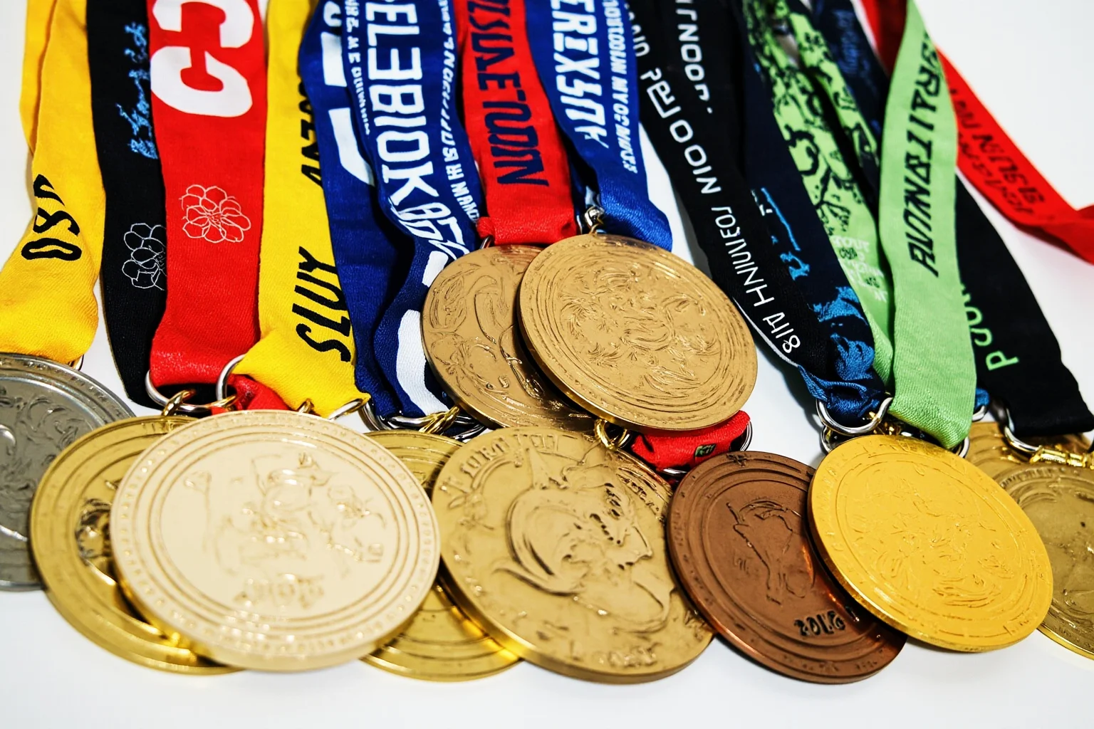 The Weird History of Olympic Medal Designs 21 A collection of Olympic medals from various years, highlighting the reverse designs.
