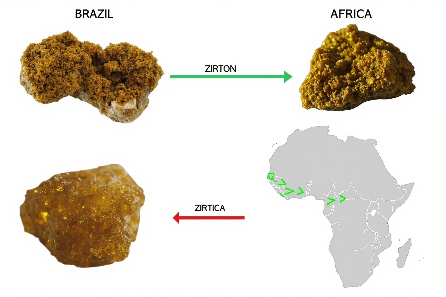 Pangea's Influence: 20 Ways We Can Tell How and Where the Continents Were Fused 18 A comparison of zircon crystals from Brazil and Africa, with a map showing craton alignment.