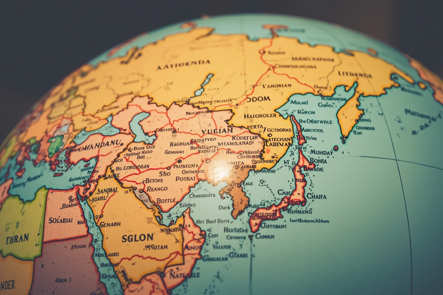 Facts You Didn't Know About Queen Elizabeth II, the World's Second-Longest Reigning Monarch 11 A globe with travel routes marked in red connecting many countries, vintage cartography style