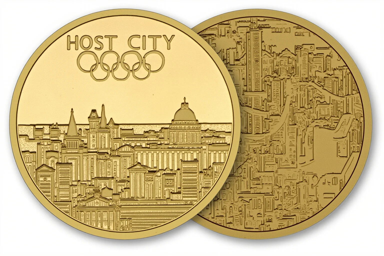 The Weird History of Olympic Medal Designs 6 A host city's custom reverse design on an Olympic medal, showing a cityscape.