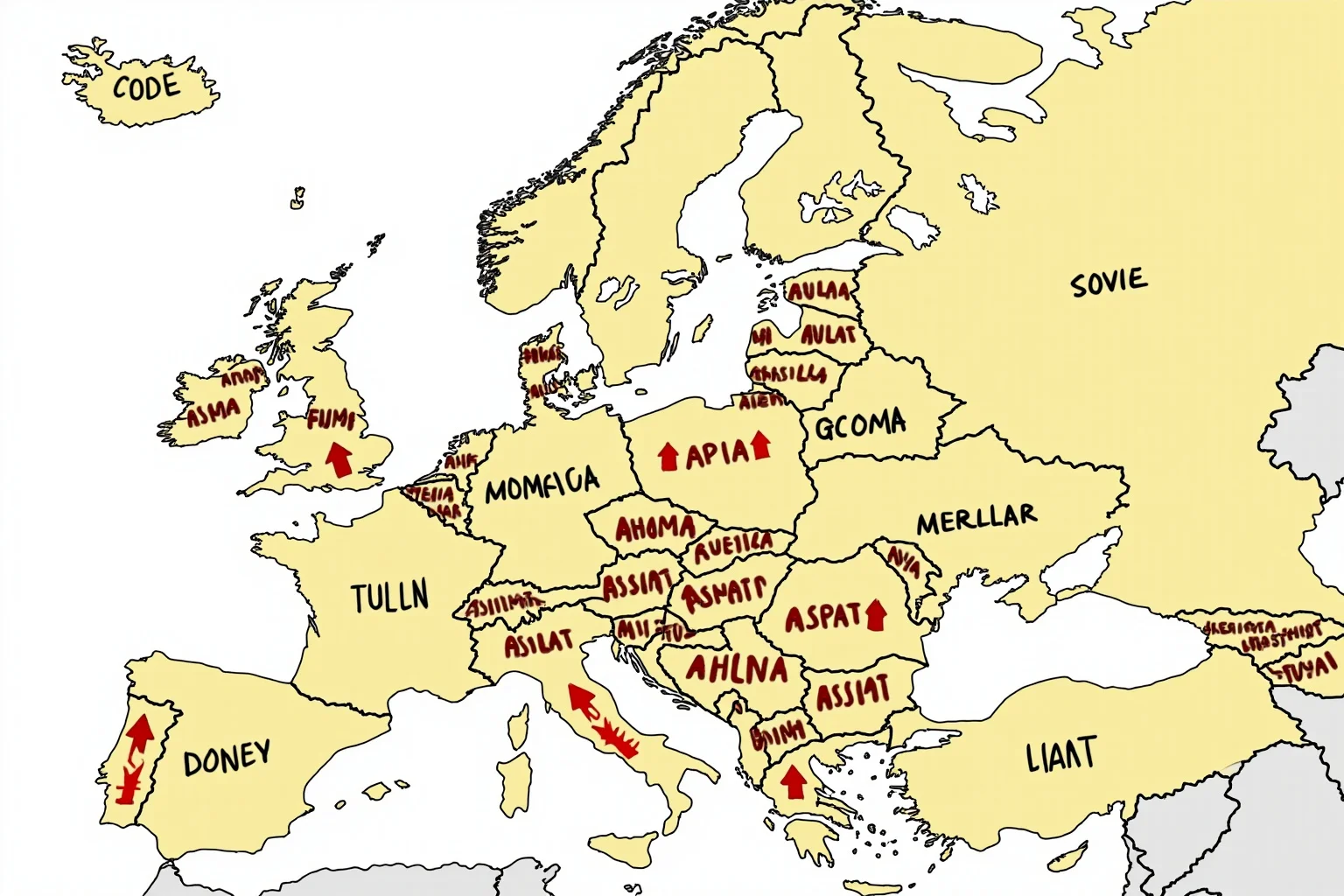 A map of Europe with red arrows indicating Soviet paranoia.