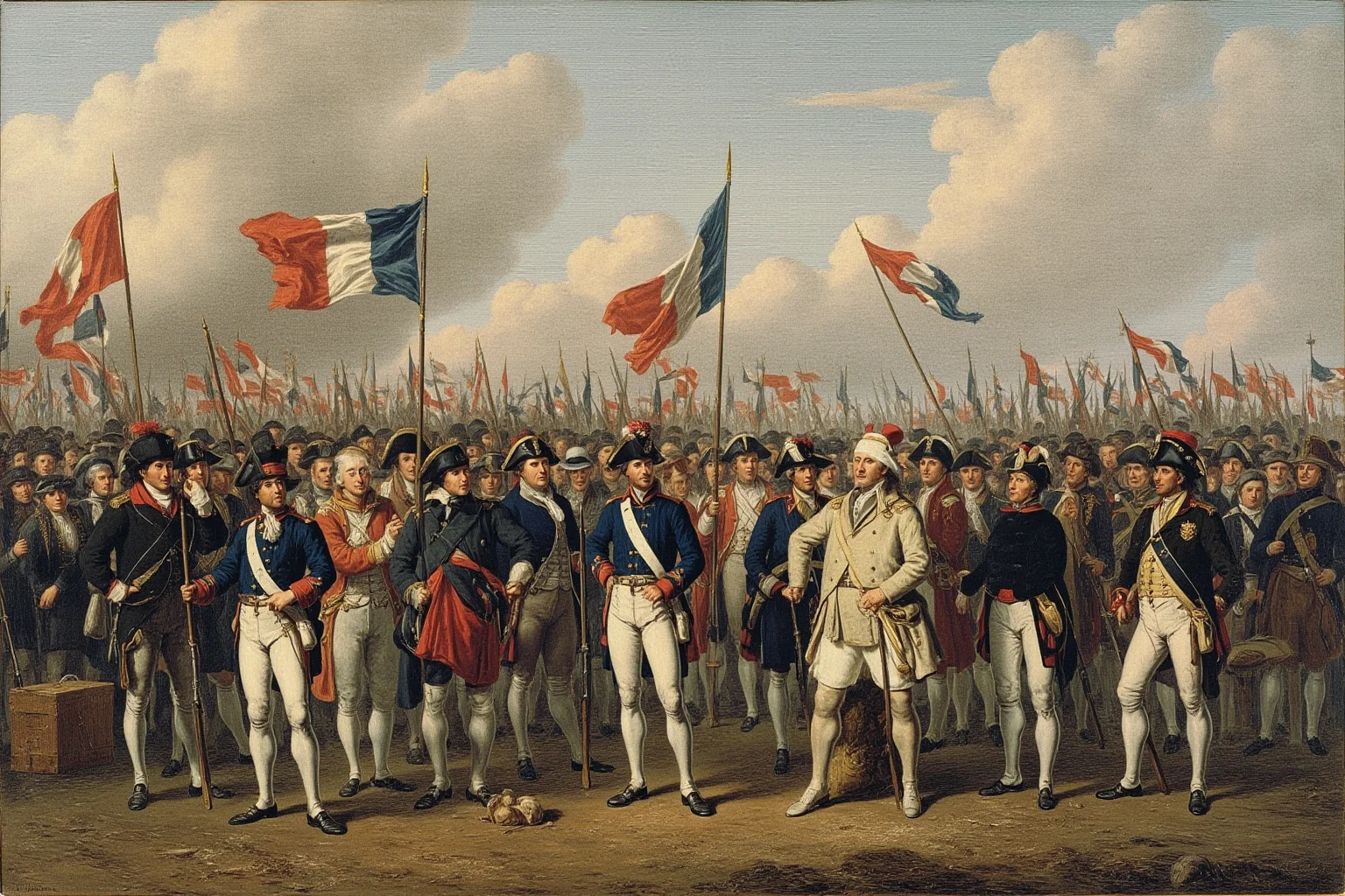 Fascinating Facts About The French Revolution 16 A mass conscription (levée en masse) in 1793, with French citizens volunteering for the army, patriotic scene.