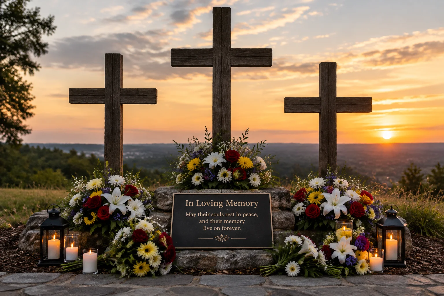 The Horrifying Camp Scott Incident That Still Haunts Oklahoma 7 A memorial site with three crosses and flowers, honoring the victims.